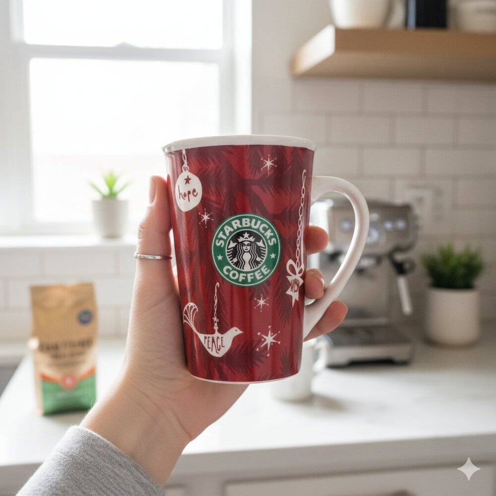 Starbucks 2010 christmas red cup hope peace wish 10 oz mug